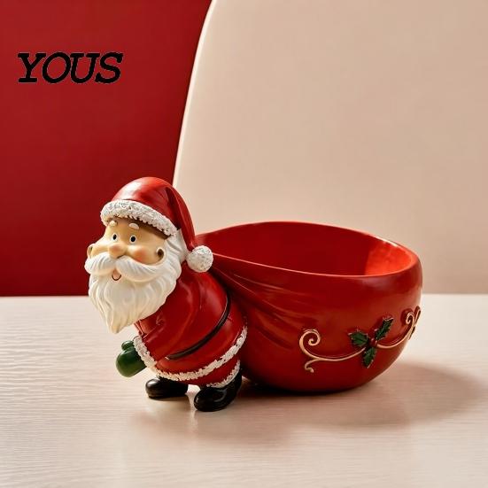 Christmas Themed Home Accent Santa Claus Candy Bowl, Resin Desktop Organizer, Decorative Fruit Dish, Storage Tray Creative Bowl for Tabletop
