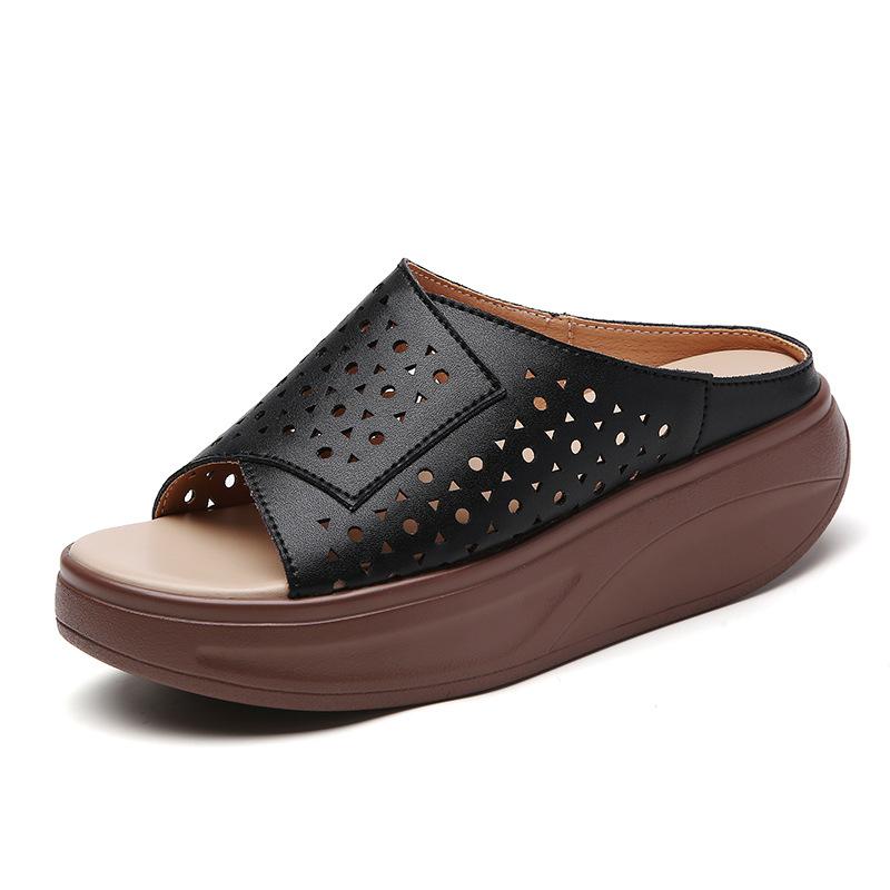 Hollow Thick-soled Slippers  Summer Slope Heel, Fashion Fish Mouth Open-toed Sandals