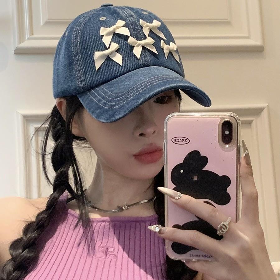 Butterfly Knot Denim Baseball Cap With Sun Protection For Casual Women