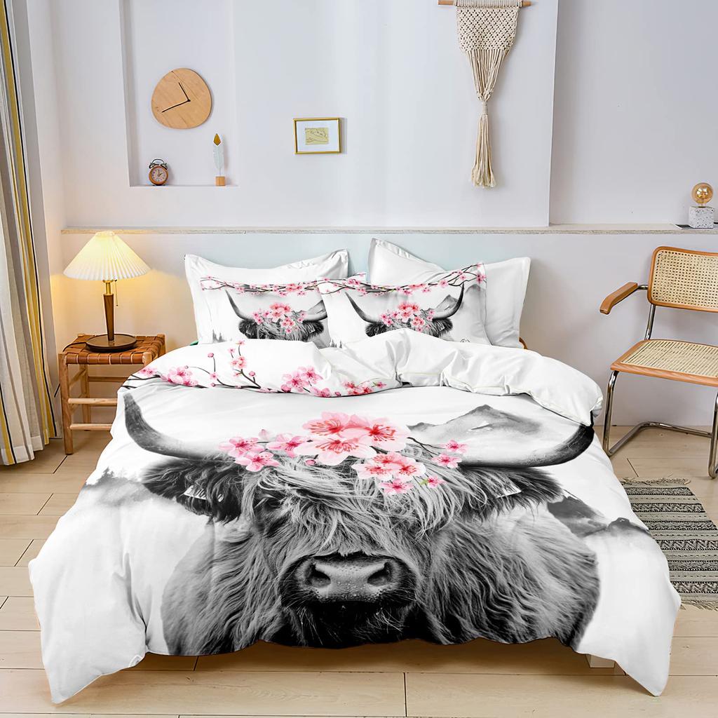 Cow Print Duvet Cover Twin Size, 3 Pieces Cow Bedding Set with 2 Pillowcases, Black and White Comforter Cover Bedroom Decor