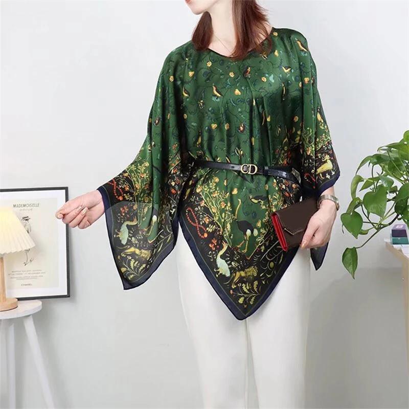 2025 Shawls Summer Beach Sexy Women Fashion Print Chiffon Smock Bikini Cover Up Loose Blouse Sunscreen Comfortable Poncho Hot