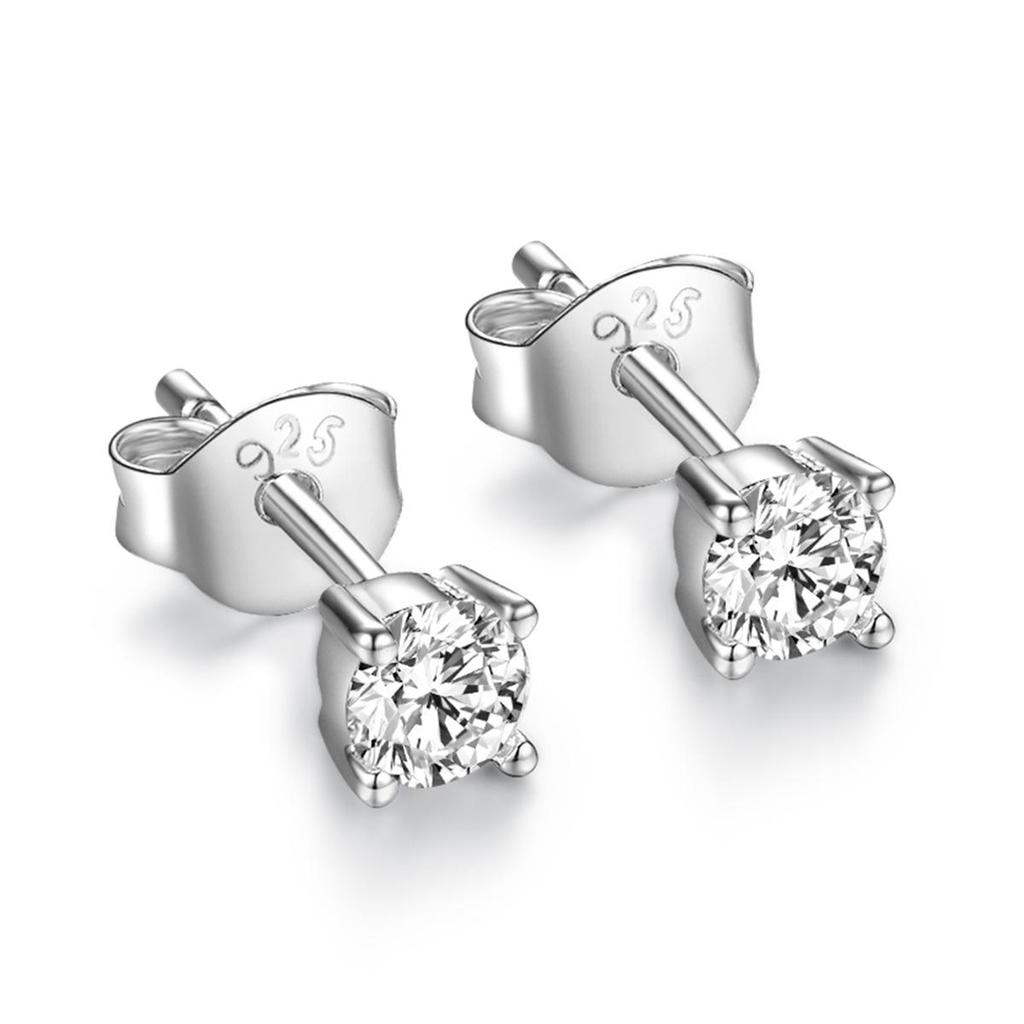 S925 Sterling Silver Four-Prong Solitaire Stud Earrings – Elegant Classic Design for Women