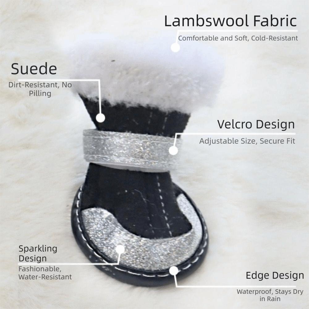 4Pcs/Set Dog Casual Shoes Waterproof Winter Dog Shoes Warm Soft Sole Pet Snow Boots Velvet Adjustable Puppy Boots Snow Walking
