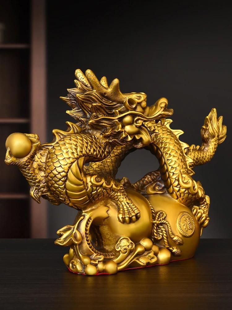 High Quality Copper Animal Dragon Ornament ,Gourd Golden Dragon Auspicious Home Shop Decoration