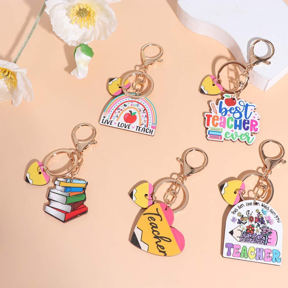 Wooden Teacher's Day Keychain Geometric Shape Teacher Education Pendant  Female Lady Girl