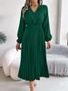 Dames Elegante Europese Stijl V-hals Kant Hoge Taille Lange Mouwen Geplooide Maxi Jurk