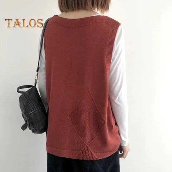 Damska kamizelka dziewiarska z dekoltem w serek, bez rękawów, jednorzędowa, ciepła, jednokolorowa, luźna, dzianinowa, bezrękawnik z kieszeniami