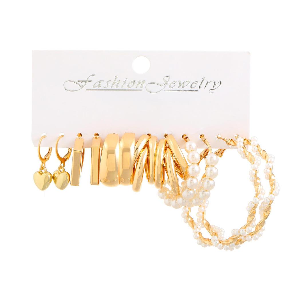 XP17 Women's Retro Geometric Butterfly Pearl Hoop Earrings Set