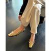 Leather~ French beautiful temperament flower thick heel light mouth empty bag head golden sandals women's flat silver single shoes