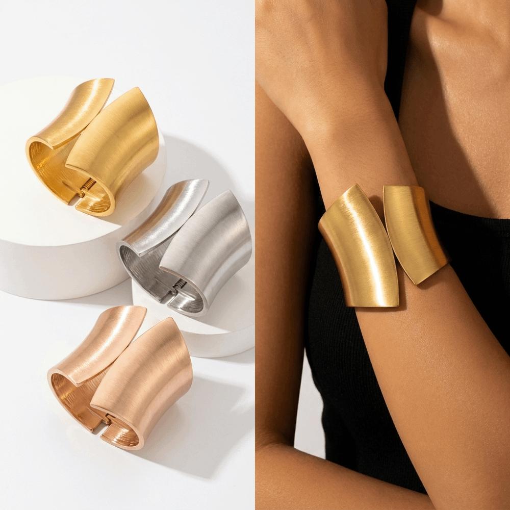Metallic Finish Metal Bangle Open Cuff Statement Wrist Cuff Wide Cuff Bracelet Street Style