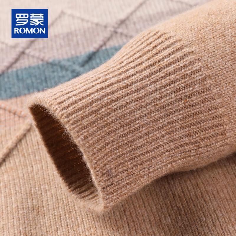 ROMON Men's Cashmere Colorblock Striped Round Neck Sweater