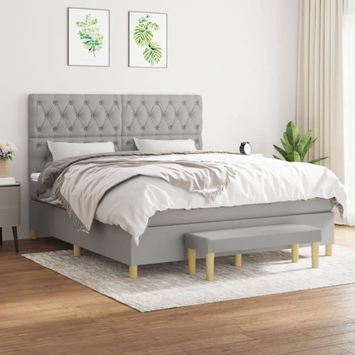 3137405 vidaXL Lit à sommier tapissier avec matelas Gris clair 160x200cm Tissu