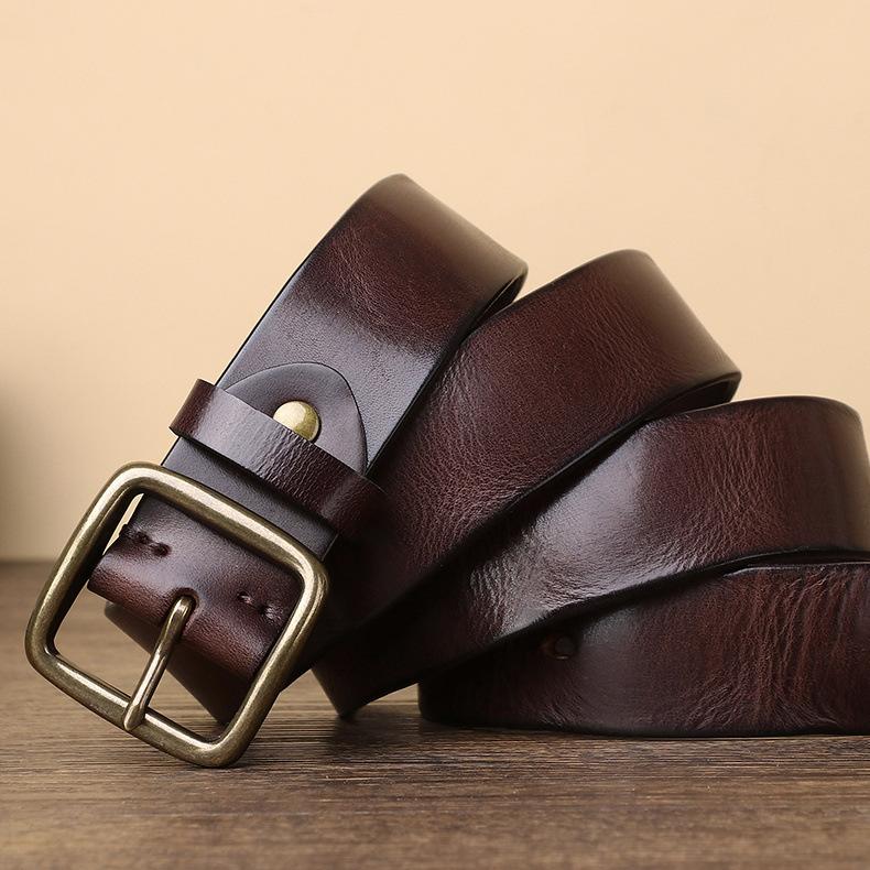 

Выстиранный Ретро Мужской Кожаный Ремень Тренд Личность Чистая Медь Игольчатая Пряжка Универсальный Кожаный Джинсовый Ремень с Игольчатой Пряжкой 130cm темно-коричневого