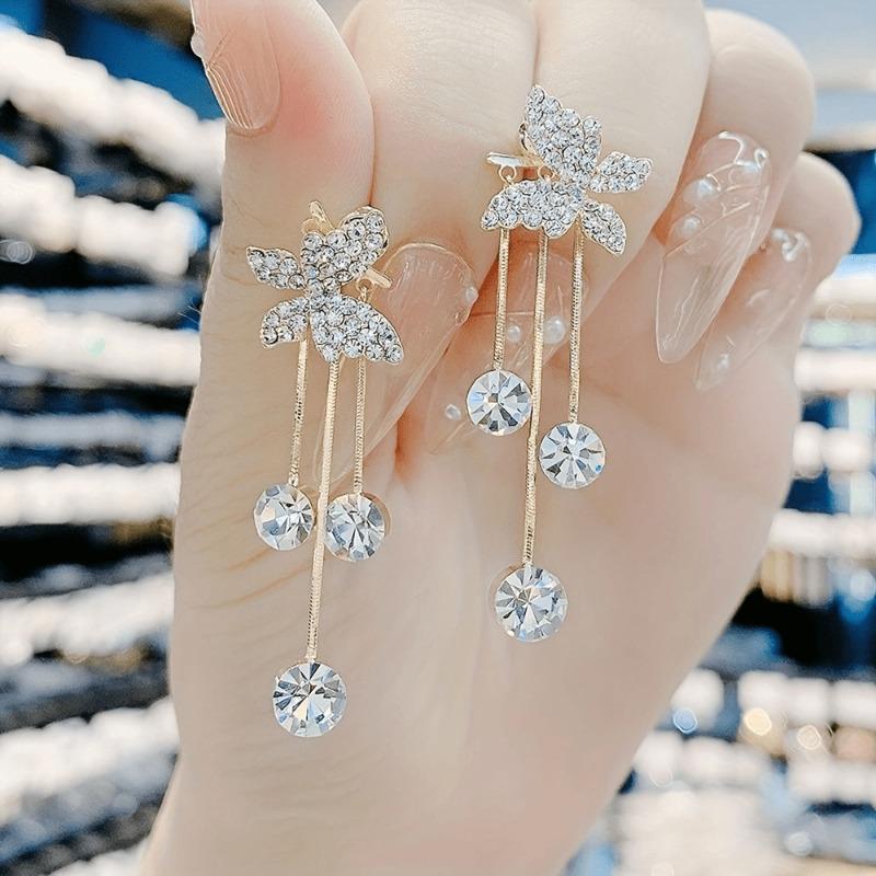 Fashion Colorful Crystal Inlaid Golden Butterfly Zirconia Earrings
