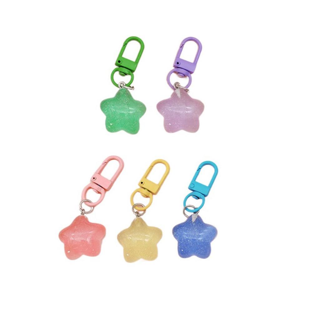 5pcs Noctilucent Chubby Star Keychain Pentagram Backpack Pendant  Home Decoration
