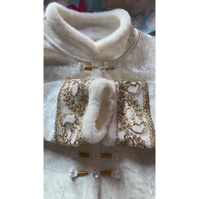 Chinese Style Fleece Lined Coat Fashion Button  Vintage Casual Tops