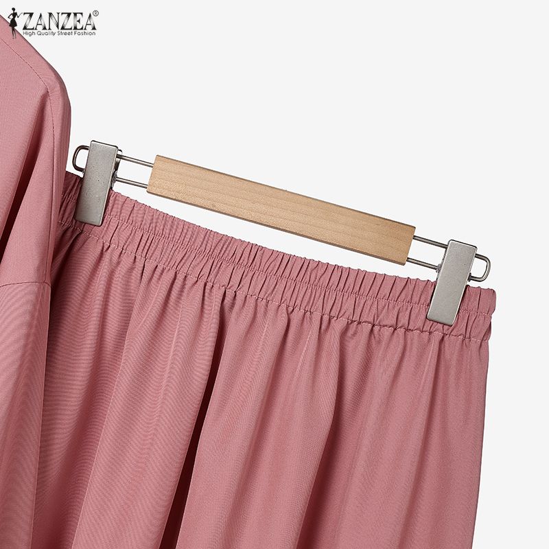 ZANZEA Women Long Sleeve Blouse and Skirts Muslim Casual Two Piece Suit Sets