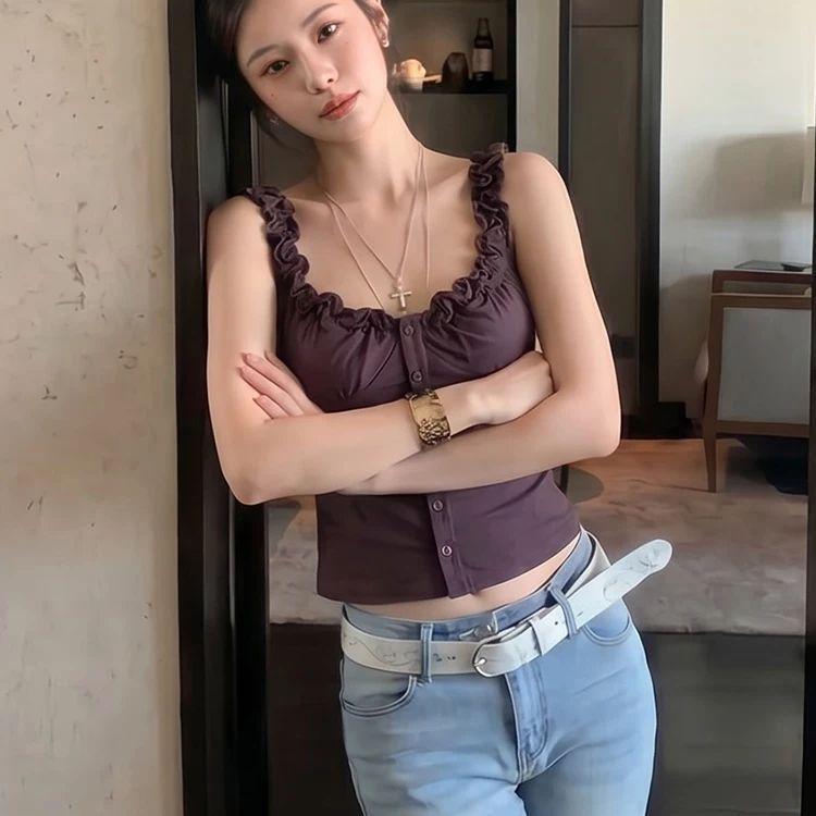 Korean Pure Desire Wind Pleated Waist Suspender Vest Women's Summer Design Sense Niche Sweet Babes Sexy Sleeveless Top
