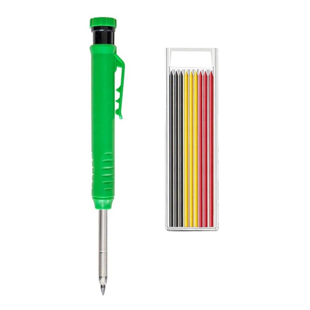 10 Stück Solider mechanischer Zimmermannsbleistift mit 9 Ersatz-Minen, langer Spitze, Tieflochmarker, integriertem Spitzer