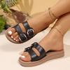 Fashion Women's Large Slippers  New Open-toe Round Head Metal Buckle Hundred with Sandals Thick Bottom Comfortable Beach Shoes