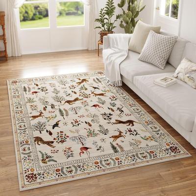 Animal Jungle Carpet Mat - Natural Carpet Decoration for Living Room and Bedroom Leopard Deer and Flamingo Pattern Carpet