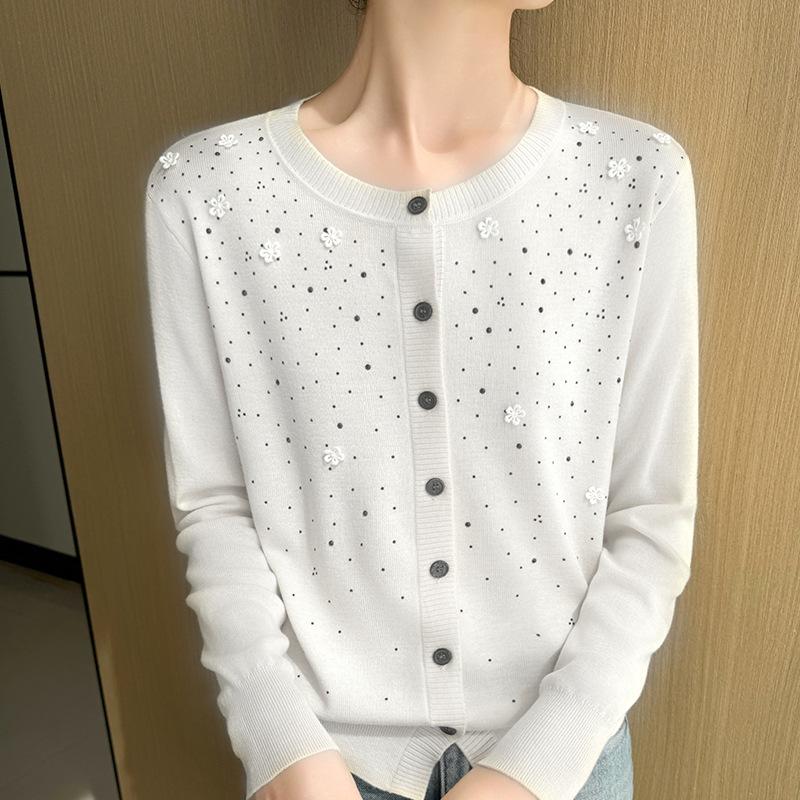 Spring and Autumn New Crew Neck Knitted Cardigan Women's Versatile Skinny Sweater Simple Temperament Jacket