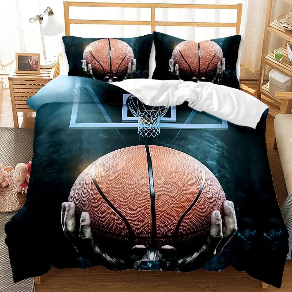 Basketball Duvet Cover Set Twin Size Sports Bedding Fire Pattern Microfiber for Boys Teens