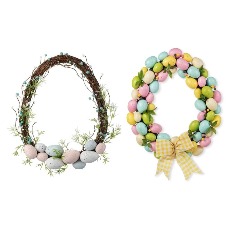 Plastic Easter Door Wreath With Artificial Eggs Flower Decoration Garland For Home Spring Party Celebration