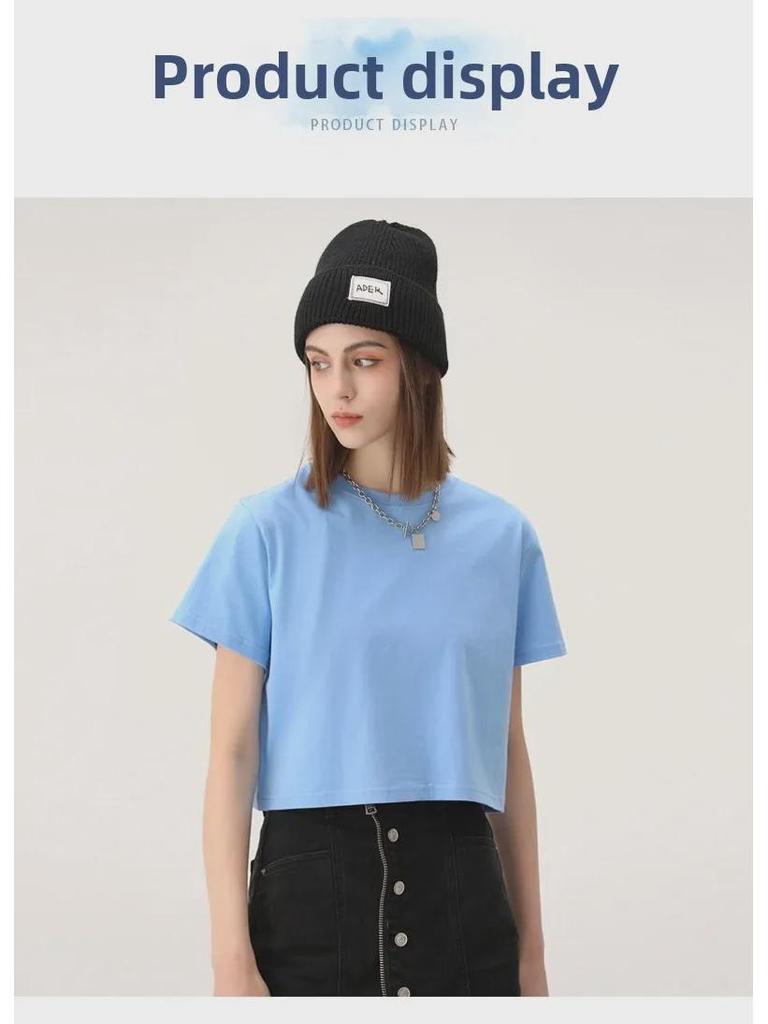 Women's Pure Cotton Cropped T-Shirt - Summer Breathable, Solid White, Short-Sleeve