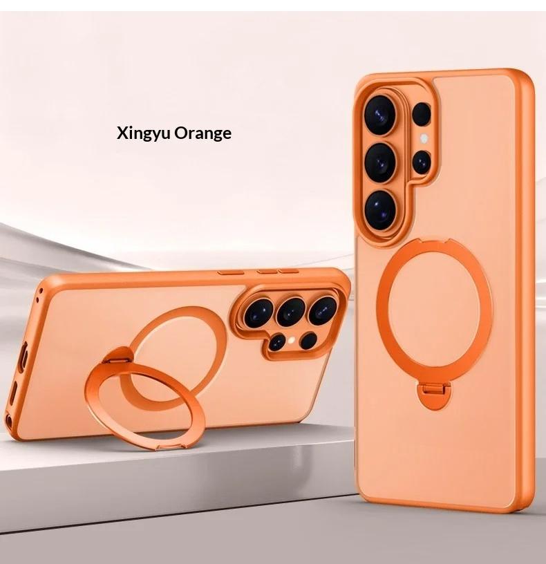 

Magnetic Matte Phone Case for Samsung S26 Ultra Galaxy S26 Plus For Magsafe Metal Ring Stand Holder Contrast Color Frosted Cover Galaxy S26