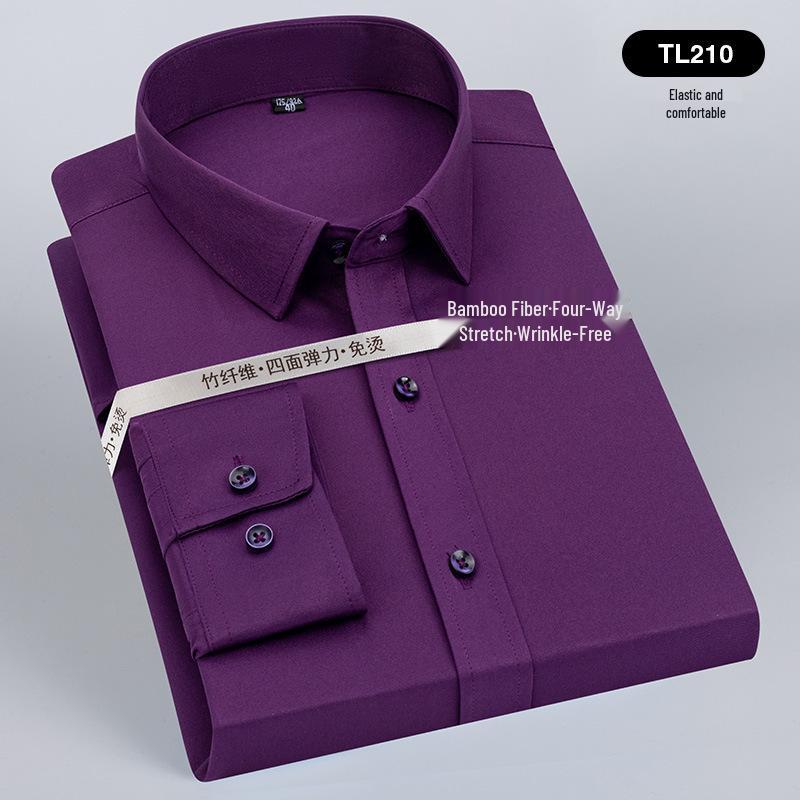 Men's Wrinkle-Resistant Polyester Stretch Long Sleeve Dress Shirt