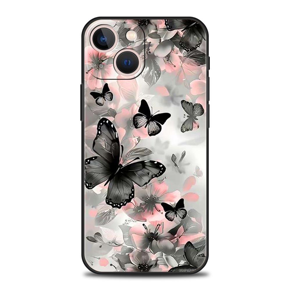 Fashionable Butterfly Flower Pattern Phone Case Cover for iPhone 17 16 15 14 13 12 11 Pro Max 17 Air Plus Soft TPU Shell Fundas