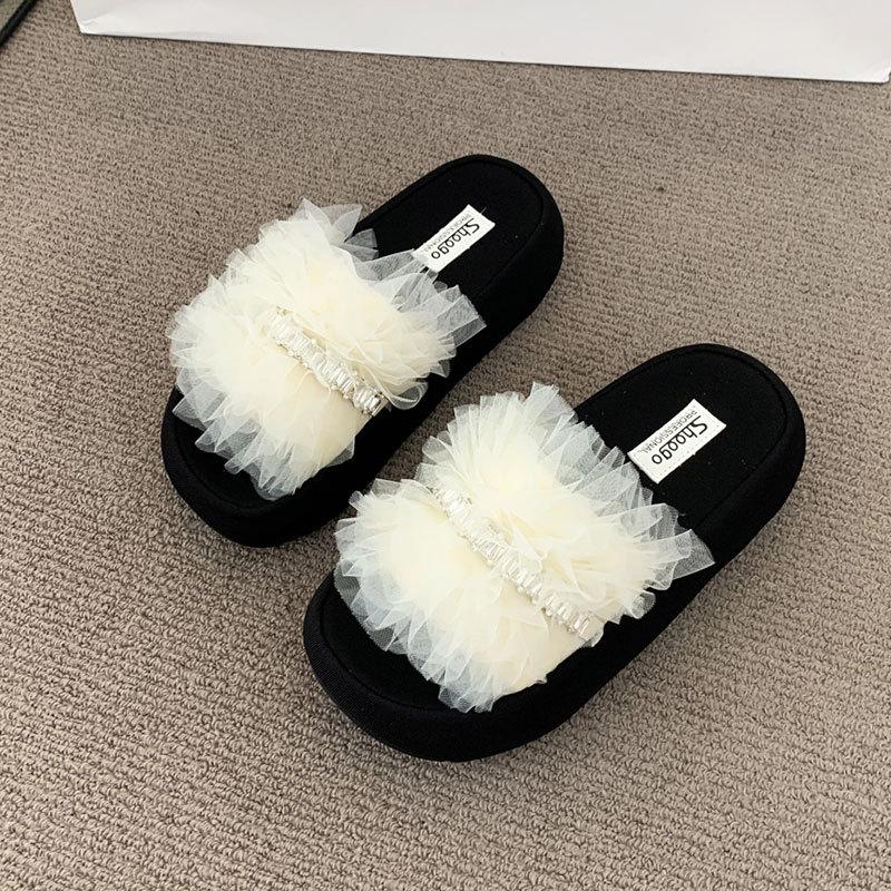 Small Thick-soled Muffins and Height-enhancing Cool Slippers Women's 2025 Summer New Solid Color Sweet Light Luxury One-word Slippers