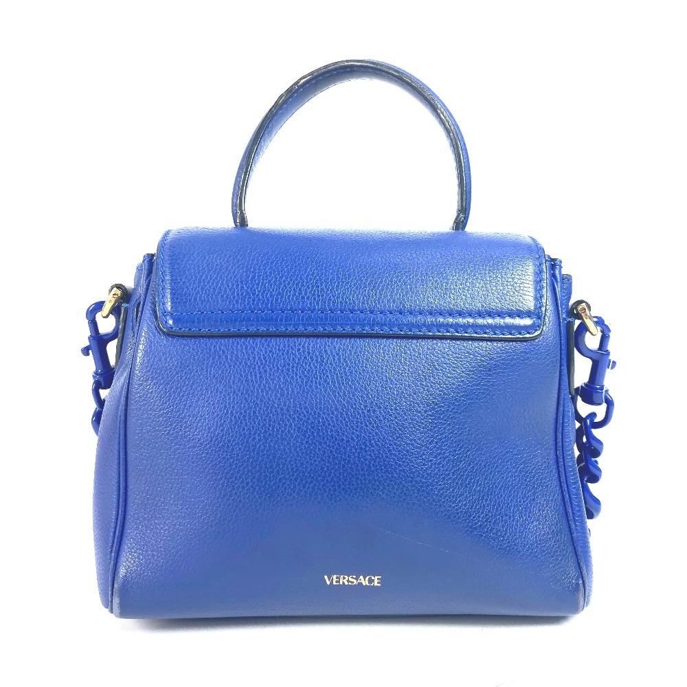 Versace Medusa Logo 2WAY Chain Shoulder Bag Hand Bag Leather Blue