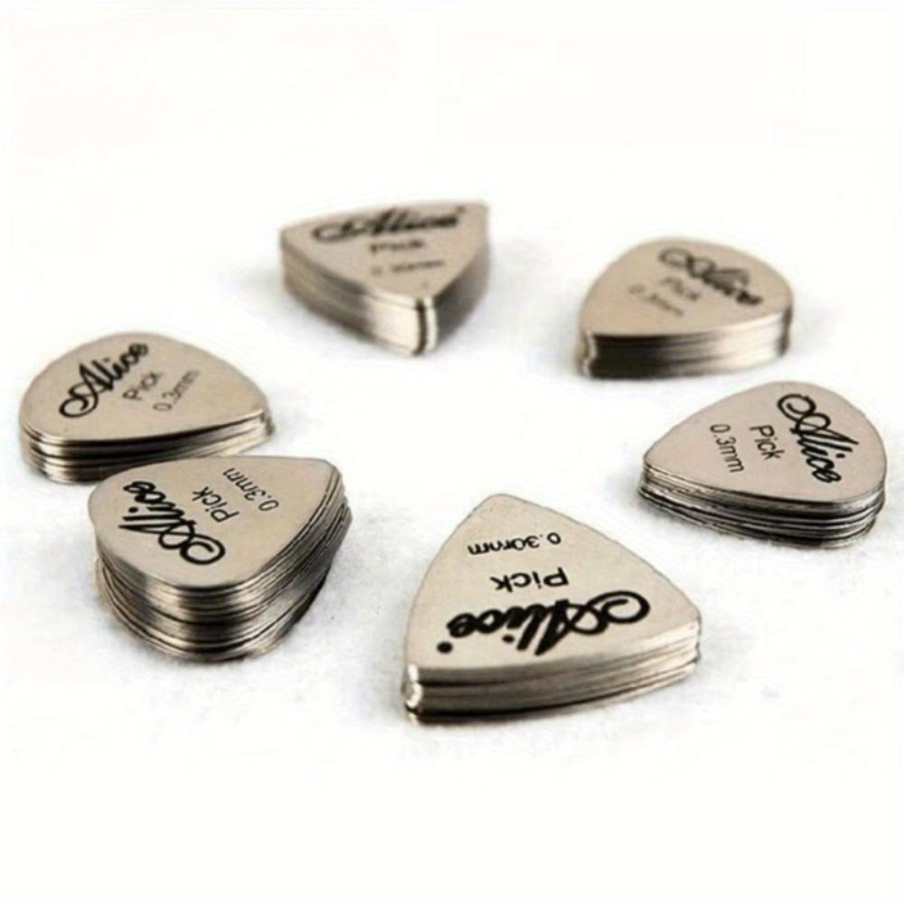 6 Pcs Metal Guitar Pick 0.3mm Thin Durable Silver Color Professional Bass Ukelele Guitar Picks Guitar Amplifier Bass Guita