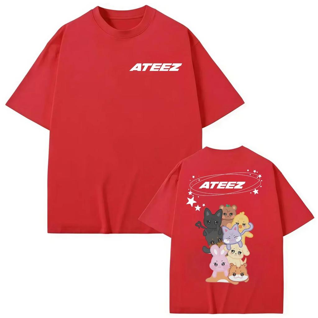 Kpop ATEEZ Double Sided Print T-shirt Men Women Clothing Fashion Trend Cartoon T-shirts High Quality Cotton Short Sleeve T Shirt