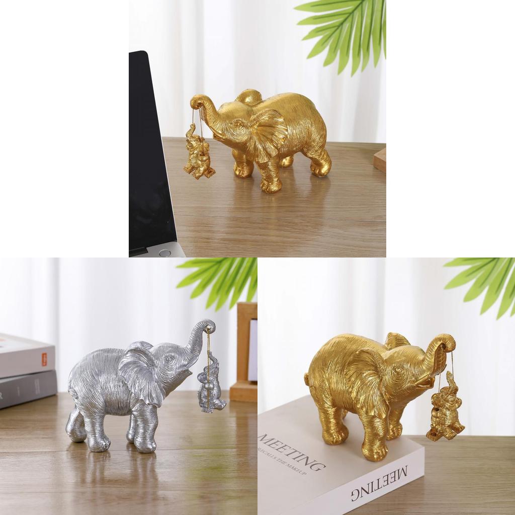 Resin Elephant Craft Figurine With Gold And Silver Finish For Wedding Gifts