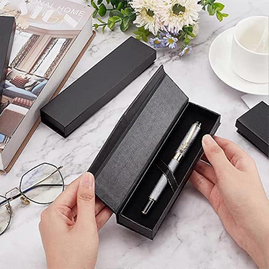 10pcs Black Ballpoint Pen Gift Box with Magnetic Closure Long Necklace Cardboard Case for Watches
