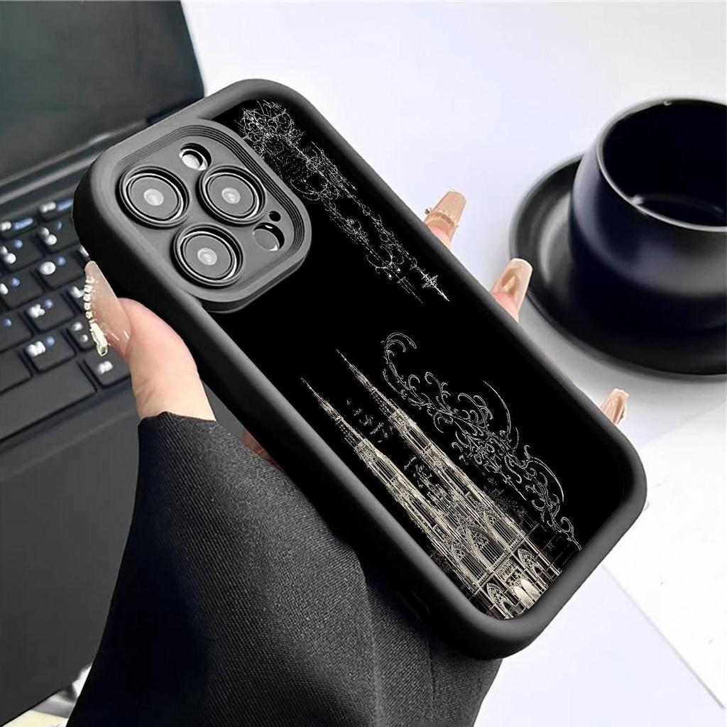 Černý Nový Styl Drážkovaný Hradní Schodiště iPhone 15/16/17 Pro Max Ochranný Kryt