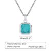 Natural Stone Square Pendant Necklace for Men Boys,Stainless Steel Turquoise Pendant,Jewelry Gift for Husband Dad Son BBF
