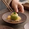 Home Living Room Walnut High Footed Fruit Plate Solid Wood Dried Fruit Plate Snack Plate Living Room Countertop Decoration