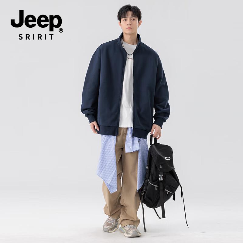 JEEP SPIRIT Men's Stand Collar Cardigan Sweatshirt