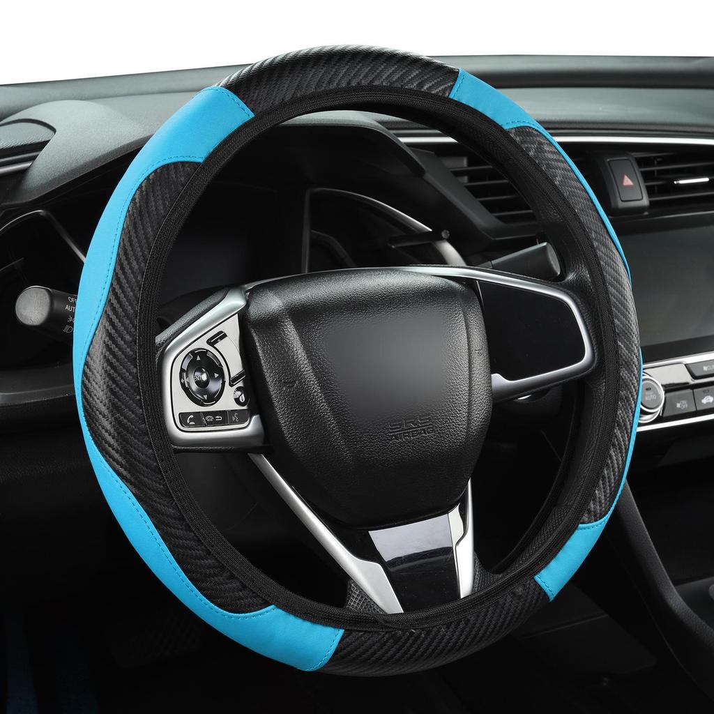 Women's Carbon Fiber Leather Steering Wheel Cover, Wear-Resistant and Comfortable Fit for 14.5-15 Inch Wheels
