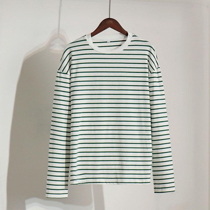 Cozy Loose Long Sleeve Striped T-Shirts Women Autumn Basic Casual Cotton Tops Round Neck Street Style Blouse