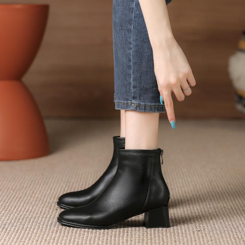 

Ботильоны на молнии женские весенне-осенние одинарные ботинки осенние ботинки толстый каблук кожаная обувь тонкие белые ботинки мартинсы 34