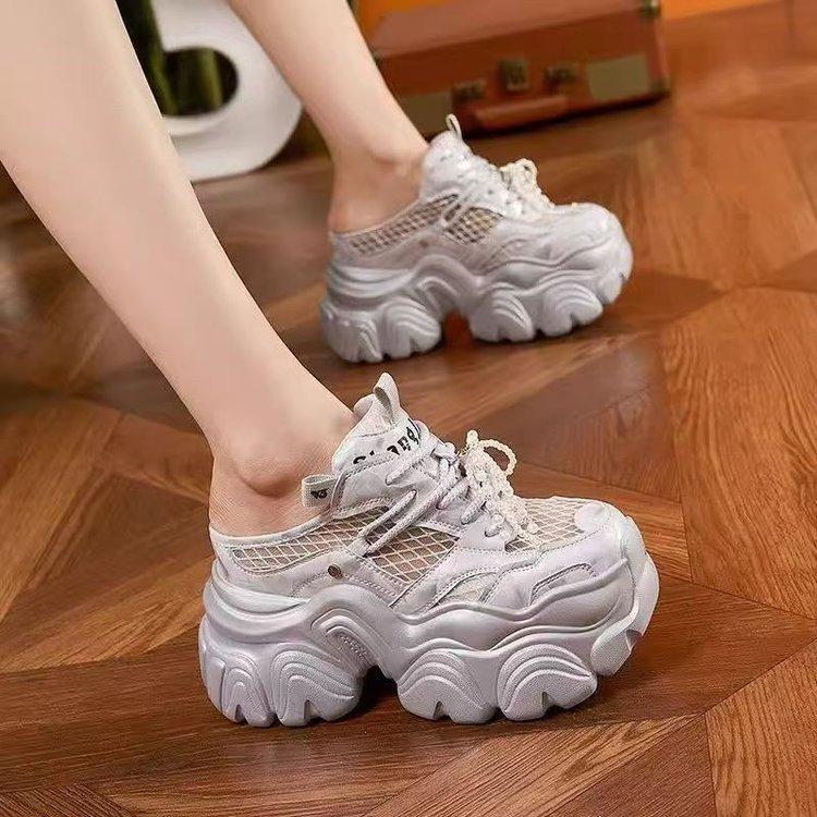 New hollow breathable sandals dad shoes thick sole inner heightening bag head half slippers