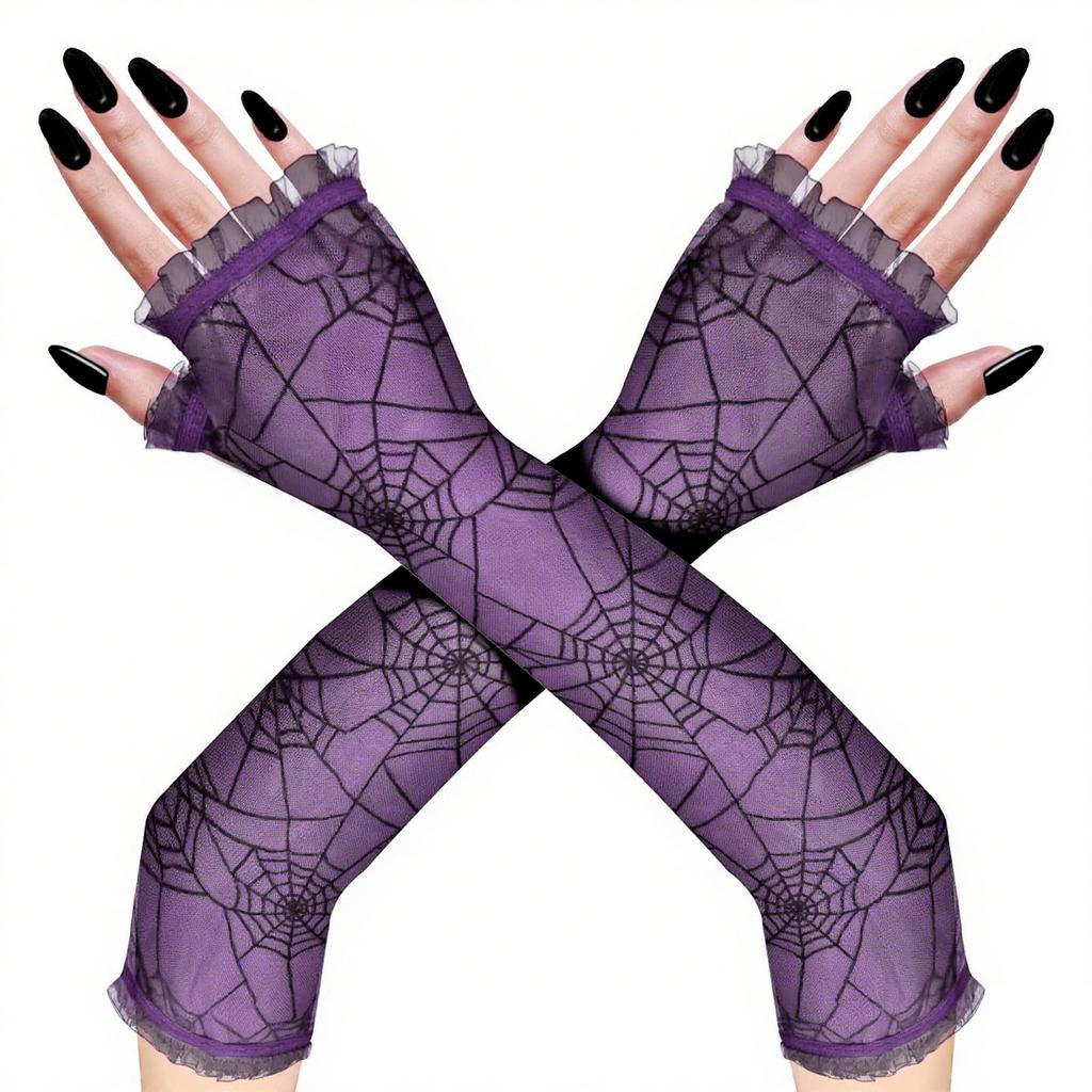 Halloween Gloves Mesh Gothic Arm Sleeves Mesh Fingerless Gloves Spider Web Spider Web Gloves For Party Cosplay Costume Dress-Up