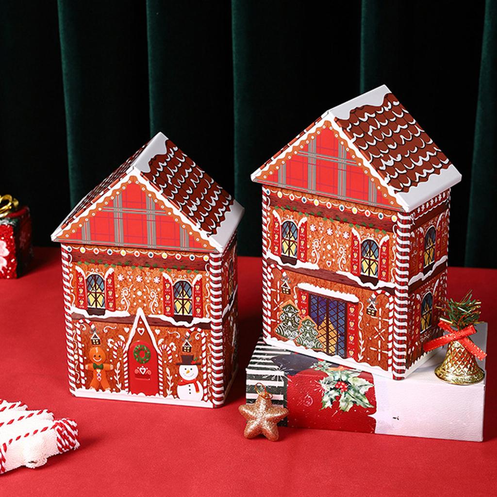 Festive Christmas House Shaped Tin Box Holiday Decorative Metal Container For Holiday Decor And Candy Storage Organizer