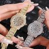 1pc-Ladies' Diamond Inlaid Quartz Watch, Rose Gold Roman Numeral Full Diamond, Niche Style