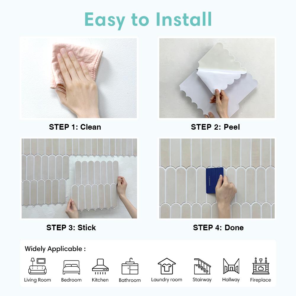 1/10pcs 3D Decorative Tile Stickers, 3D Fish Scale Textures, Matte 30cm x 30cm, Water and Mold Resistant, for Kitchen Bathroom W